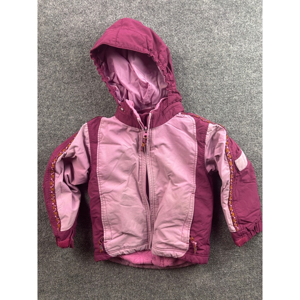 REI Hooded Winter Jacket Kids 3T Purple Pink Fleece Lined Floral Trim 67583